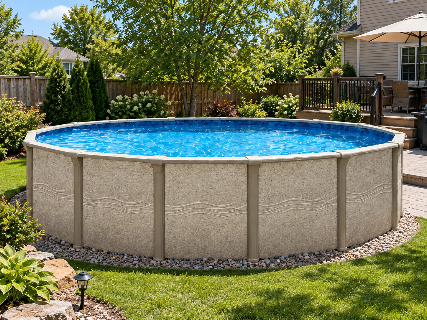 Above Ground swimming pool with backyard decking from McBurney LeisureScapes